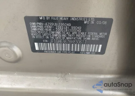 2008 Subaru Impreza Outback Sport from USA, damaged, VIN JF1GH63678H830617